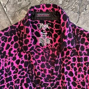 ROCK 47 WRANGLER Pink Black Leopard Print Shirt Jewelled Snap Buttons Y2K Wild